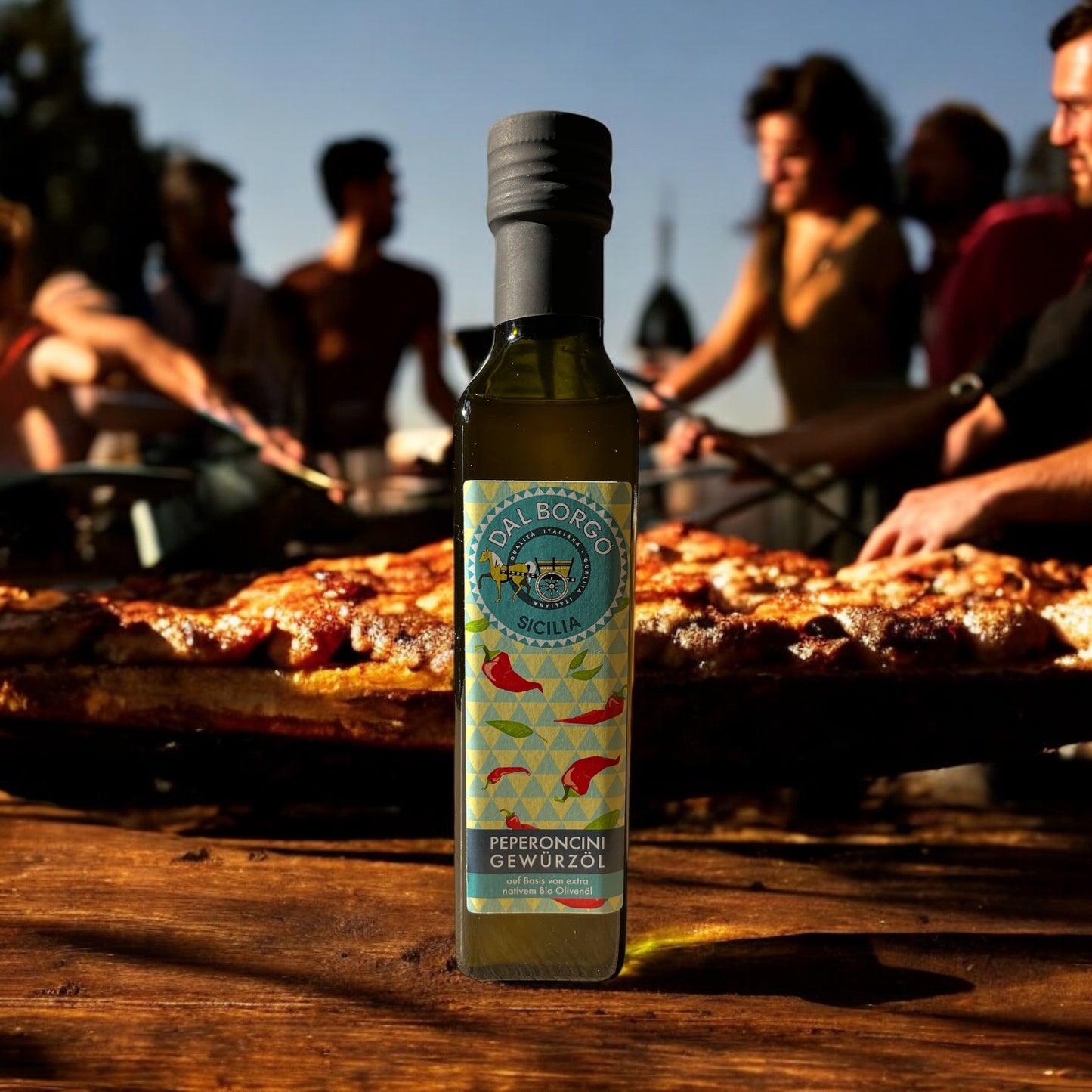 Natives Olivenöl extra mit Peperoncini