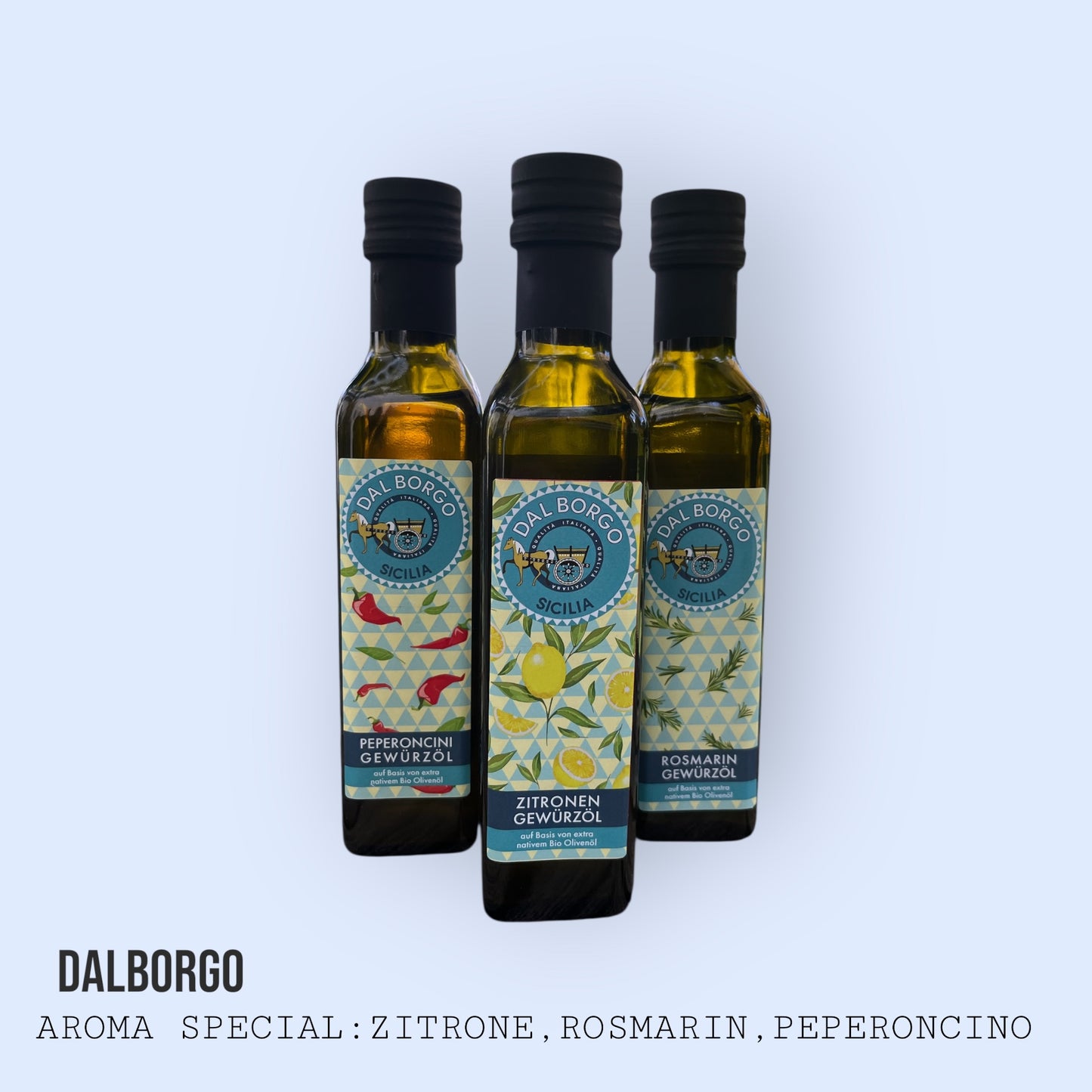 AROMA SPECIAL: Zitronen-, Rosmarin- & Peperoncini Gewürzöl in 250 ml Flaschen